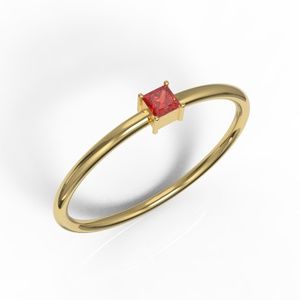 Solid 10k Yellow Gold Princess Cut Ruby CZ Ring